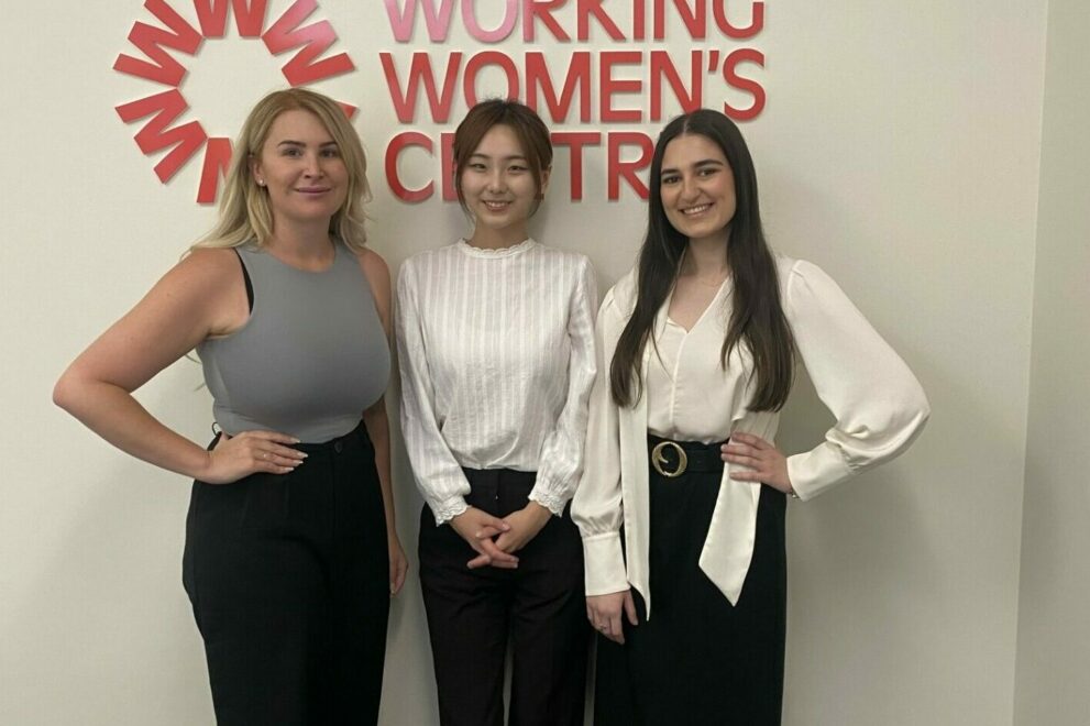 (From left to right) Client Services Coordinator Sarah Devenport; new volunteers Lejla Cacvic and Suzy Jeong.